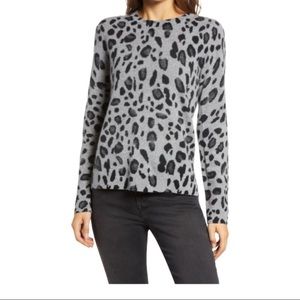 Halogen Gray Leopard Cashmere Sweater